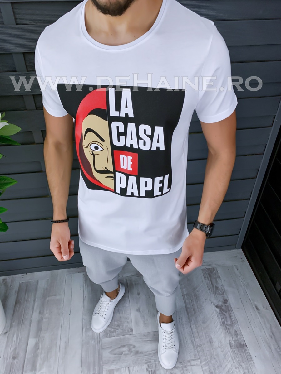 Tricou barbati alb slim fit B1192 P4-4